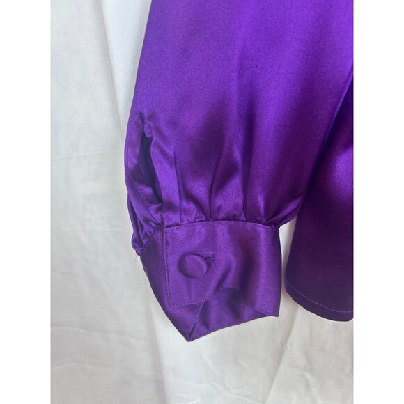 Vintage Oleg Cassini Women's Sz. 10 Purple Silk Pleated Back Blouse - Picture 7 of 10